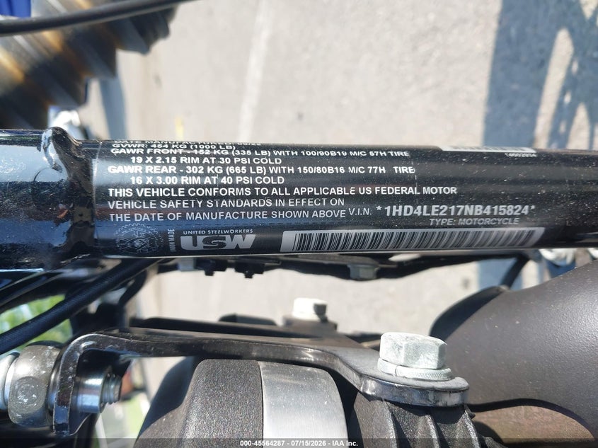 2022 Harley-Davidson Xl883 N VIN: 1HD4LE217NB415824 Lot: 45564287