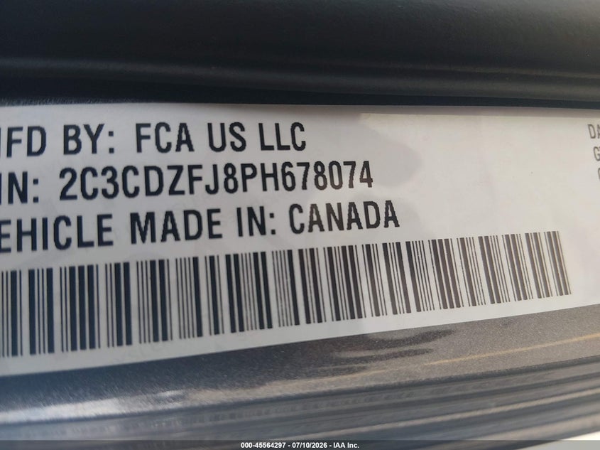 2023 Dodge Challenger R/T Scat Pack VIN: 2C3CDZFJ8PH678074 Lot: 45564297