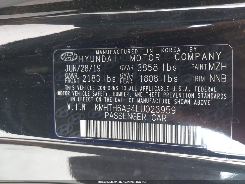 2020 Hyundai Veloster Turbo VIN: KMHTH6AB4LU023959 Lot: 45564472
