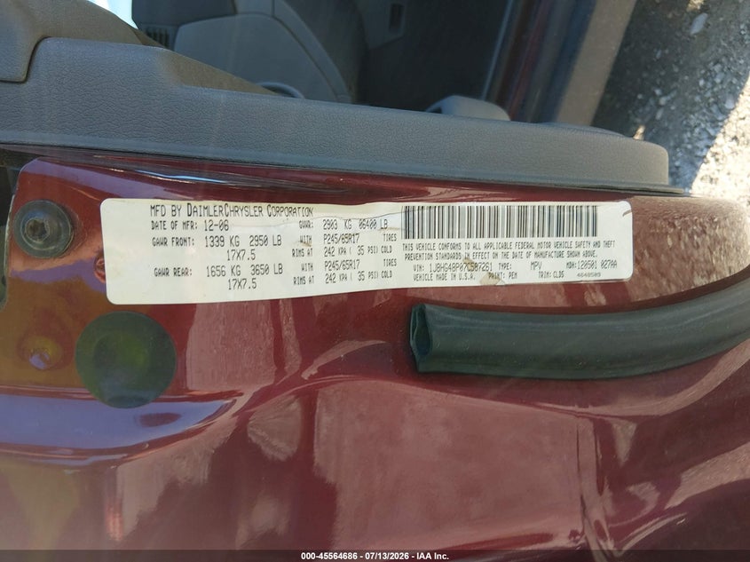 2007 Jeep Commander Sport VIN: 1J8HG48P07C587261 Lot: 45564686
