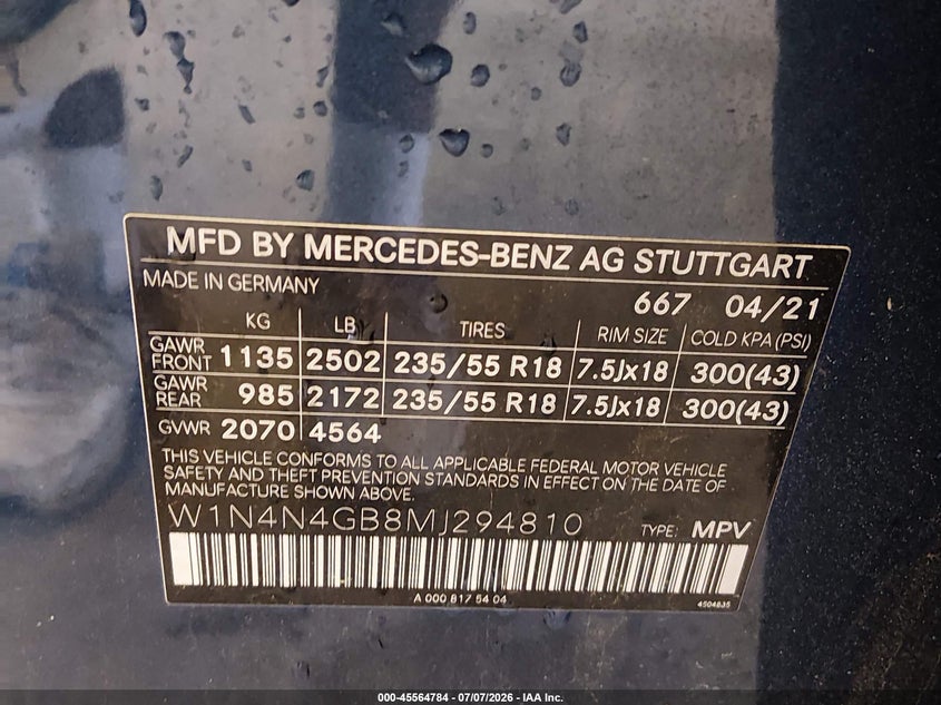 2021 Mercedes-Benz Gla 250 VIN: W1N4N4GB8MJ294810 Lot: 45564784