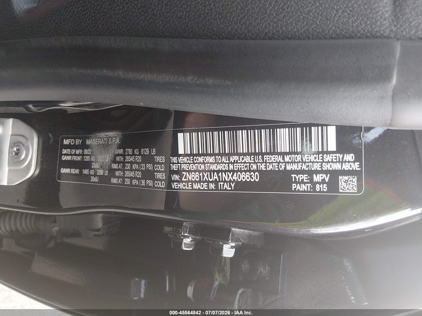 2022 Maserati Levante Gt VIN: ZN661XUA1NX406630 Lot: 45564842
