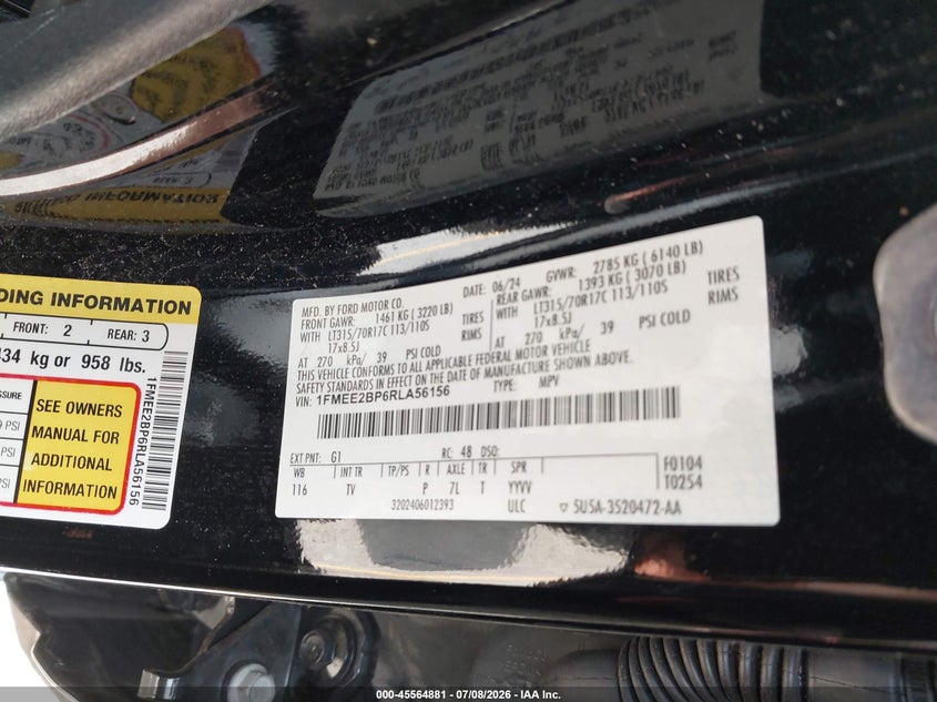 2024 Ford Bronco Wildtrak VIN: 1FMEE2BP6RLA56156 Lot: 45564881