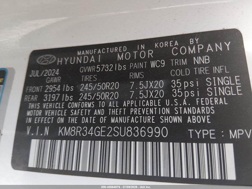 2025 Hyundai Palisade Xrt VIN: KM8R34GE2SU836990 Lot: 45564976