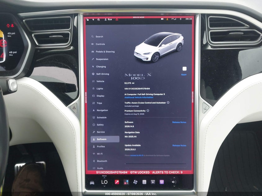 2017 Tesla Model X 100D/75D/90D VIN: 5YJXCDE25HF076494 Lot: 45565020