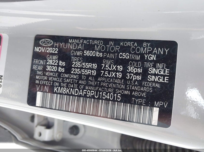2023 Hyundai Ioniq 5 Sel VIN: KM8KNDAF9PU154015 Lot: 45565044