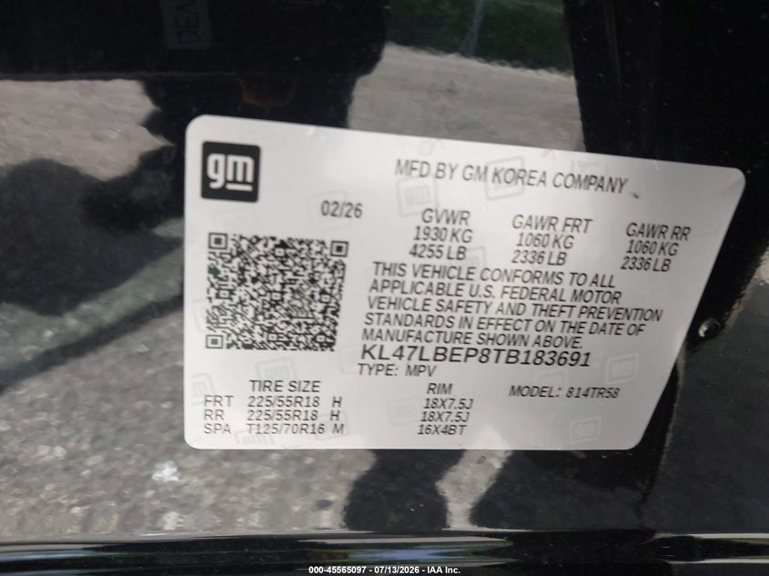2026 Buick Envista Sport Touring Fwd VIN: KL47LBEP8TB183691 Lot: 45565097