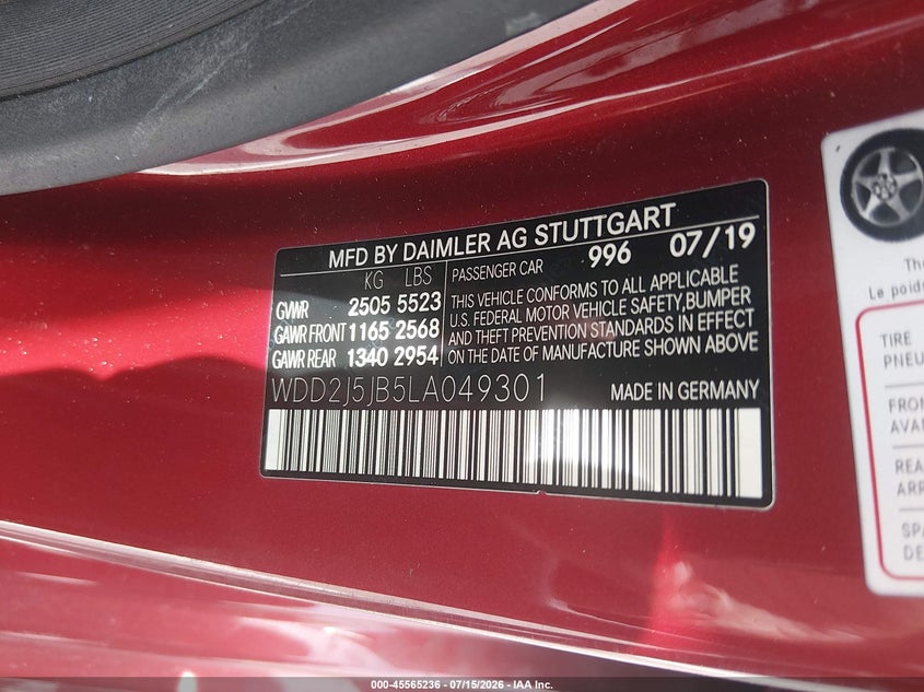 2020 MERCEDES-BENZ CLS-KLASSE SEDAN 3.0L I-6 DI, DOHC, VVT, TURBO, 362HP