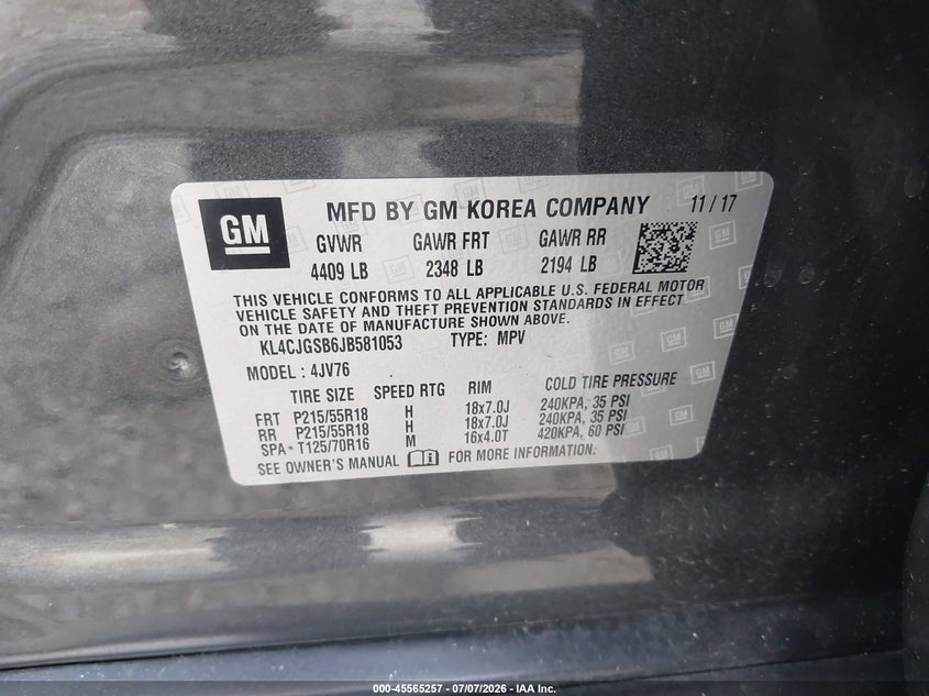 2018 Buick Encore Essence VIN: KL4CJGSB6JB581053 Lot: 45565257