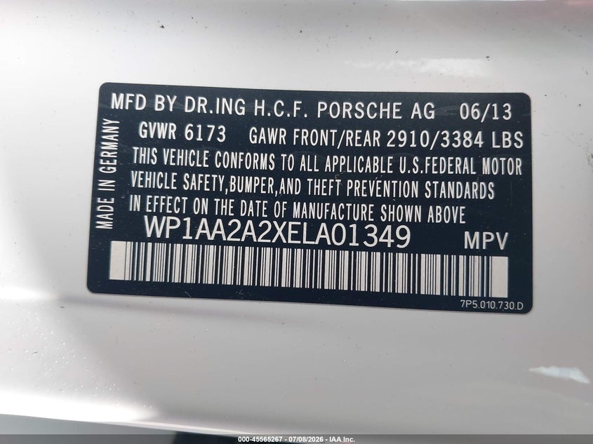 2014 Porsche Cayenne VIN: WP1AA2A2XELA01349 Lot: 45565267