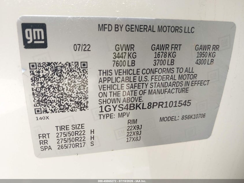 2023 Cadillac Escalade 4Wd Premium Luxury VIN: 1GYS4BKL8PR101545 Lot: 45565272