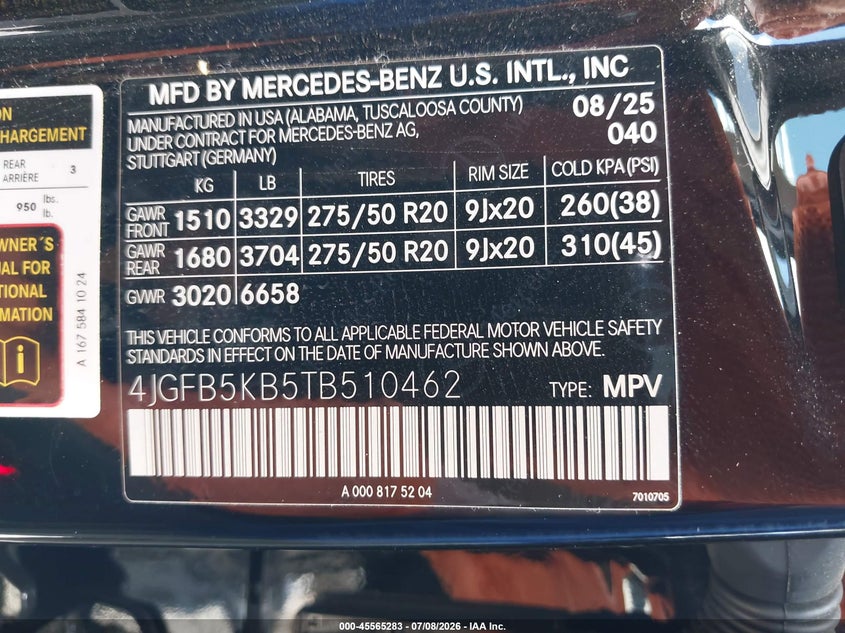 2026 Mercedes-Benz Gle 450 4Matic VIN: 4JGFB5KB5TB510462 Lot: 45565283