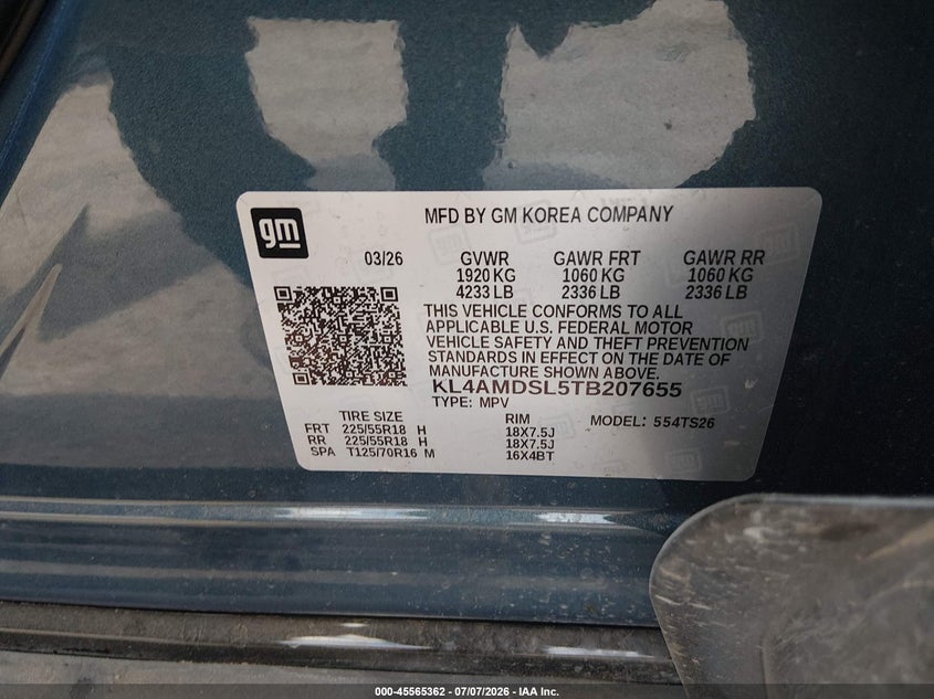2026 Buick Encore Gx Sport Touring Fwd VIN: KL4AMDSL5TB207655 Lot: 45565362