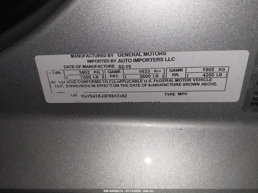 2015 Cadillac Escalade Esv Premium VIN: 1GYS4TKJ3FR617492 Lot: 45565374