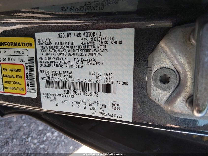 2014 Lincoln Mkz VIN: 3LN6L2G99ER808173 Lot: 45565383