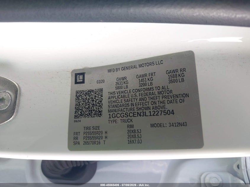 2020 Chevrolet Colorado 2Wd Short Box Lt VIN: 1GCGSCEN3L1227504 Lot: 45565406