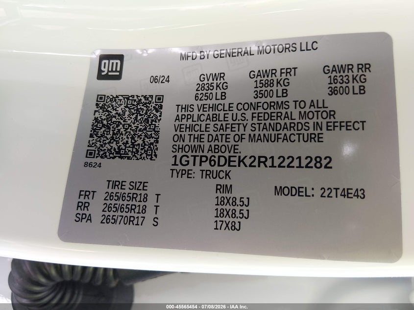 2024 GMC Canyon 4Wd At4 VIN: 1GTP6DEK2R1221282 Lot: 45565454