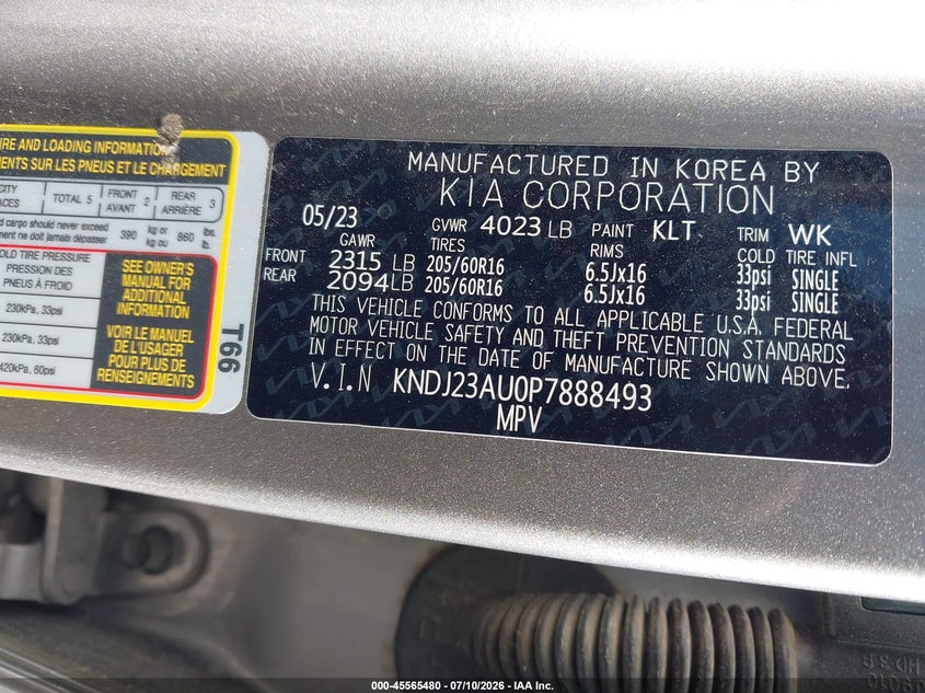 KIA SOUL 2023 VIN KNDJ23AU0P7888493