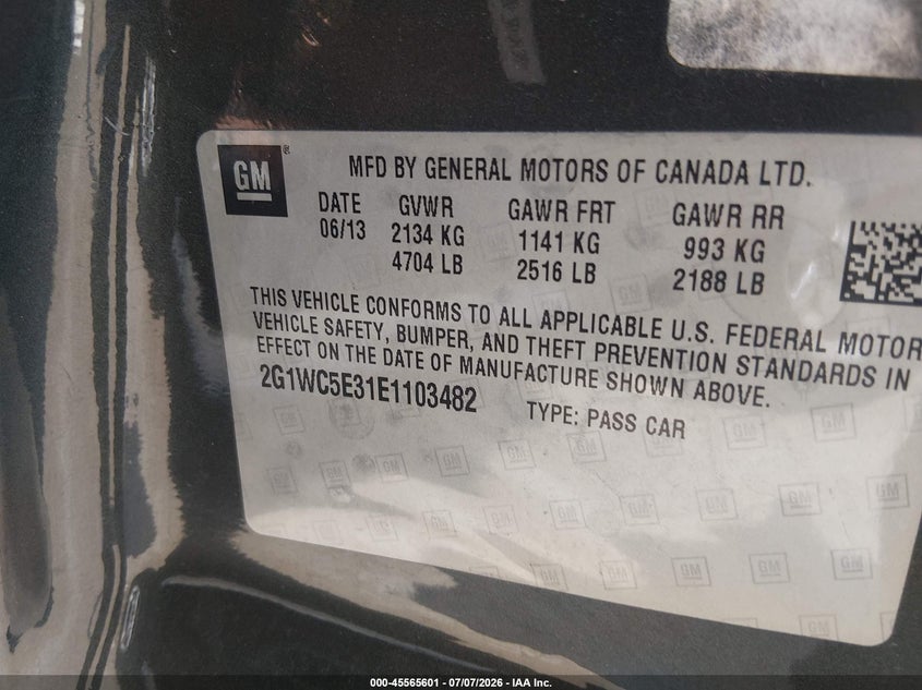 2014 Chevrolet Impala Limited Ltz VIN: 2G1WC5E31E1103482 Lot: 45565601
