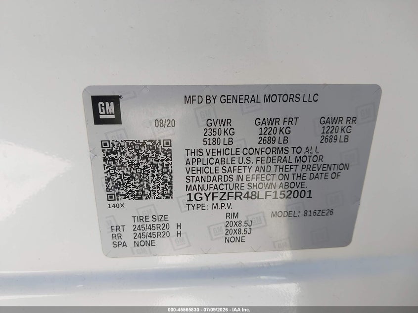 2020 Cadillac Xt4 Awd Sport VIN: 1GYFZFR48LF152001 Lot: 45565830