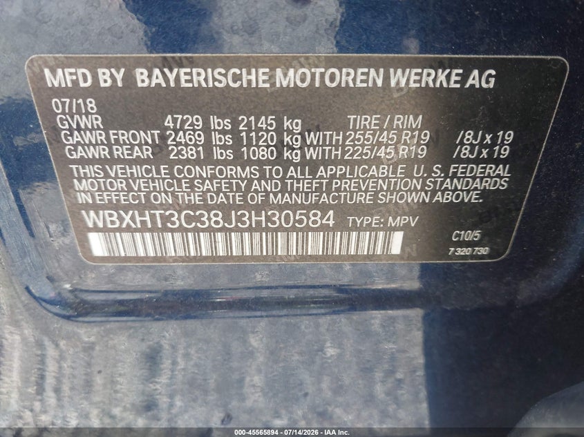 2018 BMW X1 xDrive28I VIN: WBXHT3C38J3H30584 Lot: 45565894