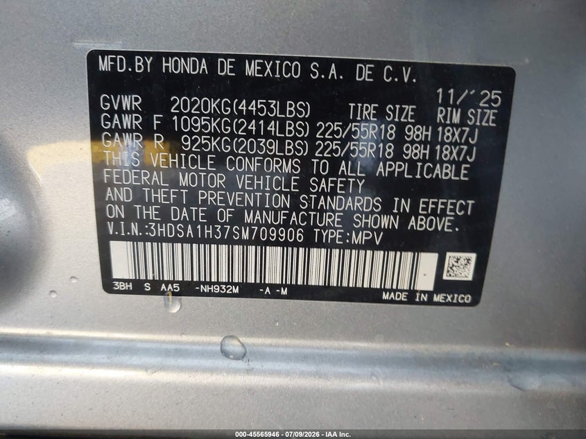 2025 Acura Adx VIN: 3HDSA1H37SM709906 Lot: 45565946