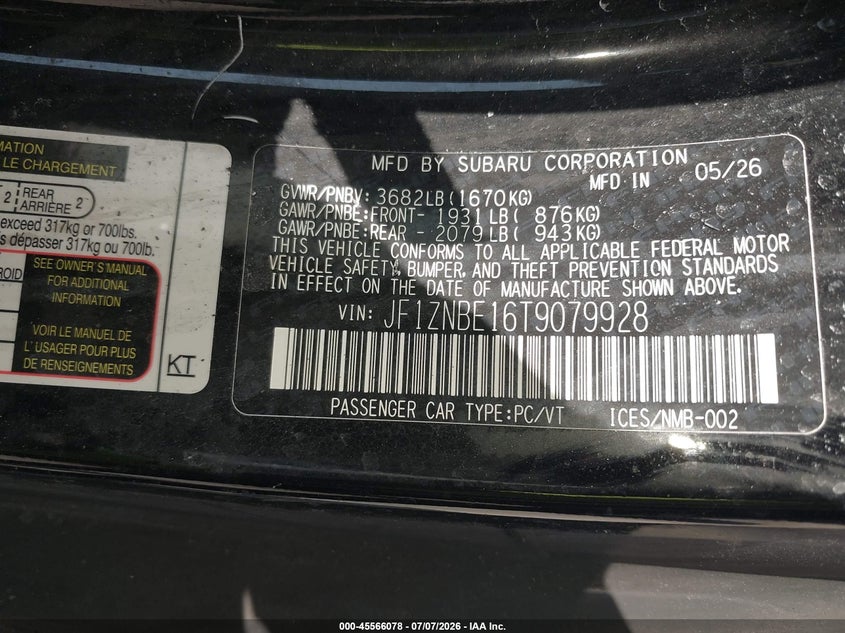 2026 Toyota Gr86 Premium VIN: JF1ZNBE16T9079928 Lot: 45566078