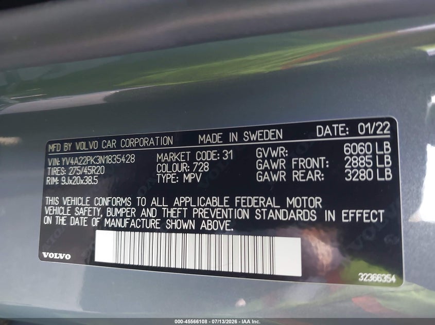 2022 Volvo Xc90 T6 Momentum 7 Passenger VIN: YV4A22PK3N1835428 Lot: 45566108