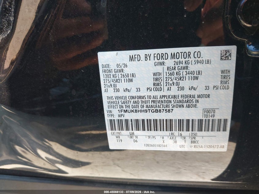 2026 FORD EXPLORER SPORT UTILITY VEHICLE 2.3L I-4 DI, DOHC, VVT, TURBO, 300HP