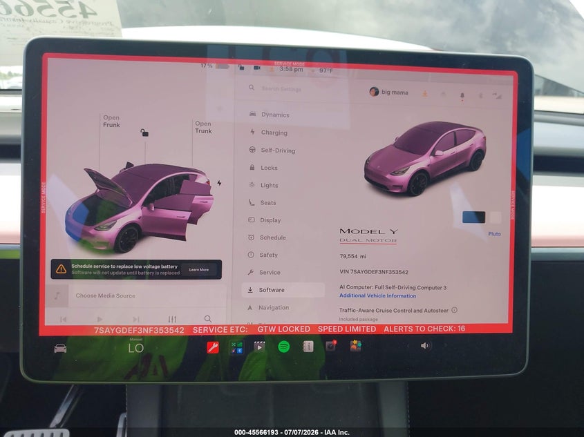 2022 Tesla Model Y Performance Dual Motor All-Wheel Drive VIN: 7SAYGDEF3NF353542 Lot: 45566193