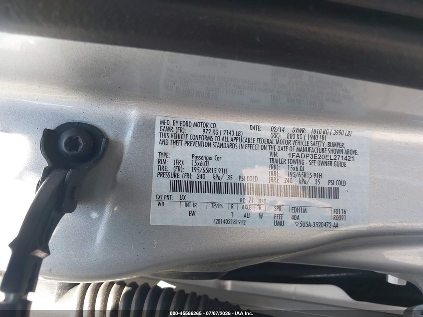 FORD FOCUS 2014 VIN 1FADP3E20EL271421