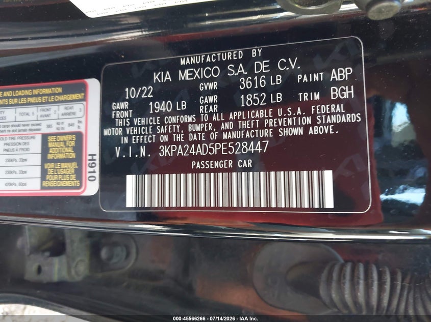 2023 Kia Rio S VIN: 3KPA24AD5PE528447 Lot: 45566266