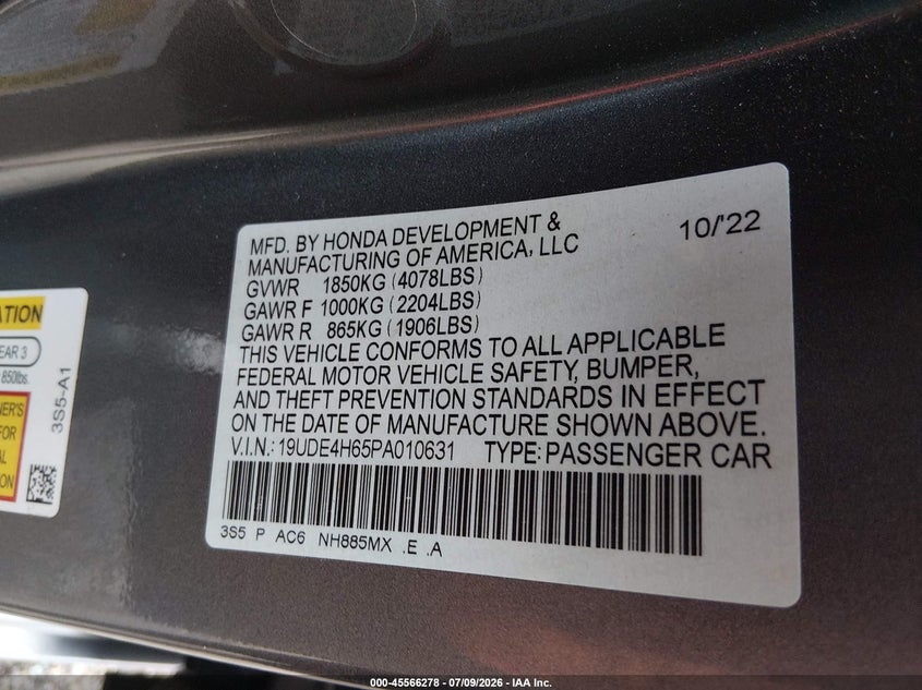 2023 Acura Integra A-Spec Technology VIN: 19UDE4H65PA010631 Lot: 45566278