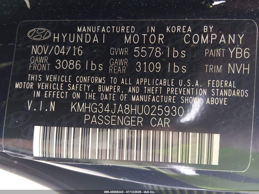 2017 Genesis G90 3.3T Premium VIN: KMHG34JA8HU025930 Lot: 45566343
