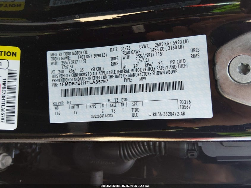 2026 Ford Bronco Big Bend VIN: 1FMDE7BH1TLA85797 Lot: 45566533
