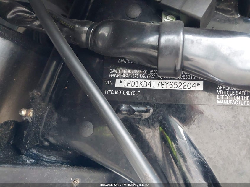 2008 Harley-Davidson Flhx VIN: 1HD1KB4178Y652204 Lot: 45566592