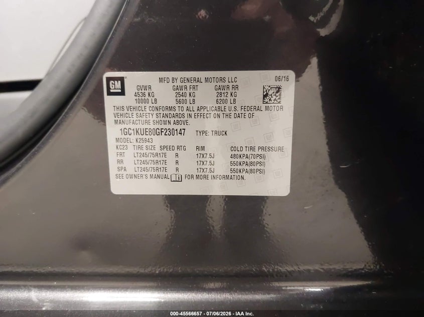 2016 Chevrolet Silverado 2500Hd Wt VIN: 1GC1KUE80GF230147 Lot: 45566657
