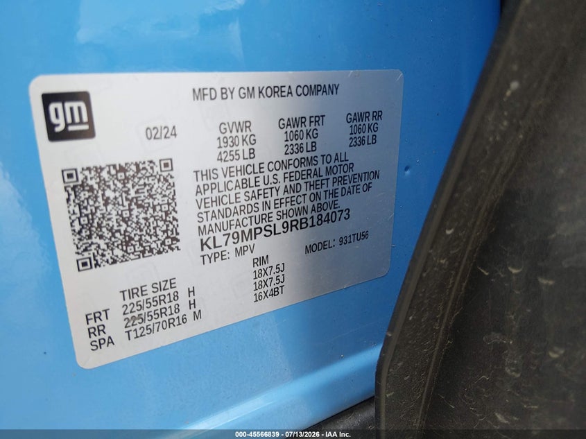 2024 Chevrolet Trailblazer Fwd Lt VIN: KL79MPSL9RB184073 Lot: 45566839