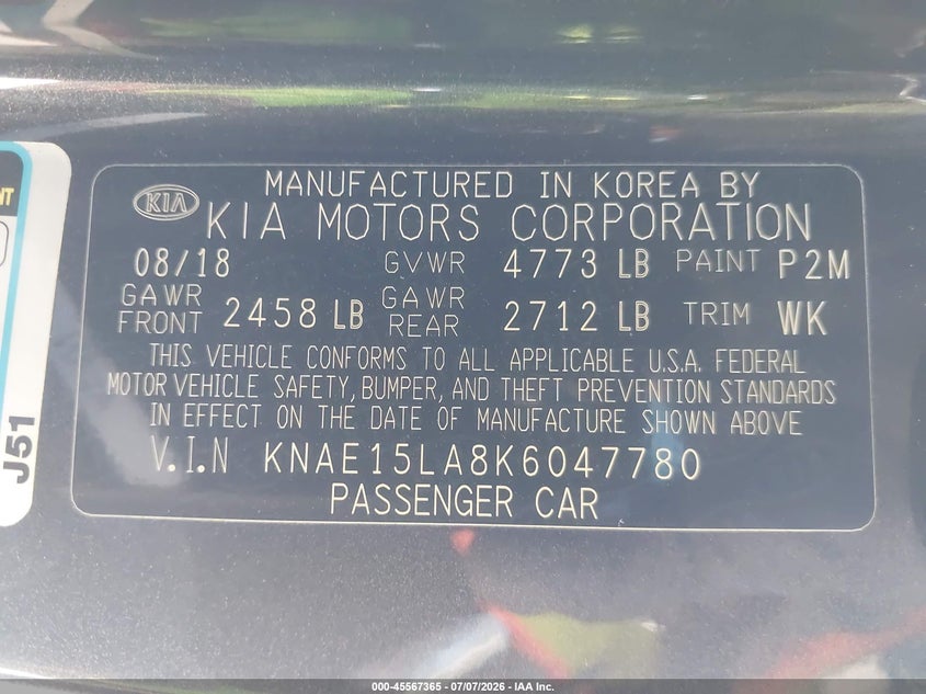 2019 Kia Stinger VIN: KNAE15LA8K6047780 Lot: 45567365