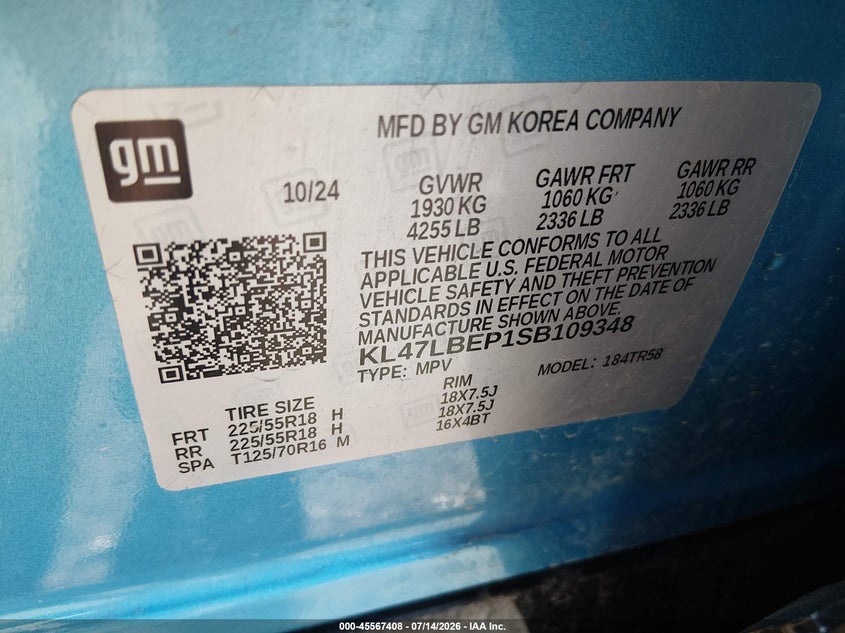 2025 Buick Envista Sport Touring Fwd VIN: KL47LBEP1SB109348 Lot: 45567408
