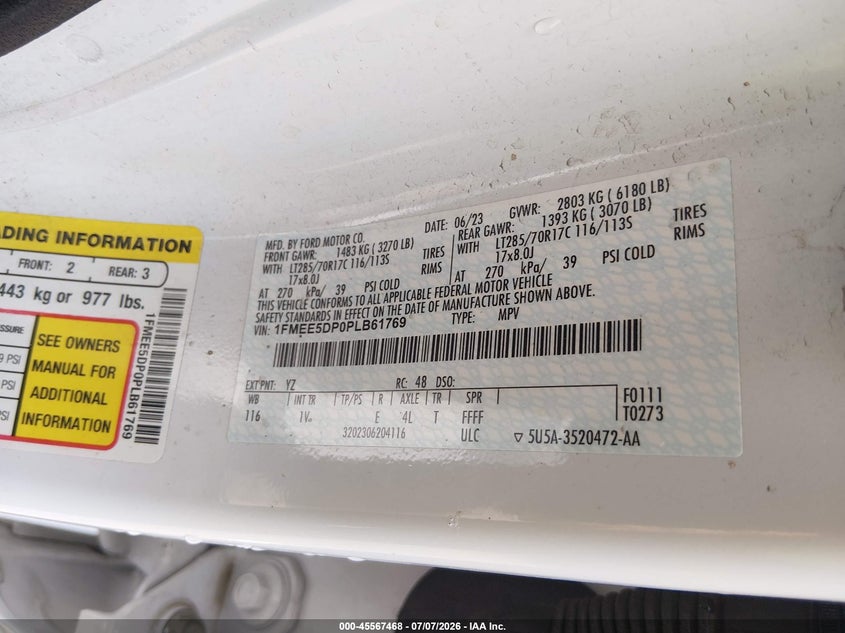 2023 Ford Bronco Badlands VIN: 1FMEE5DP0PLB61769 Lot: 45567468