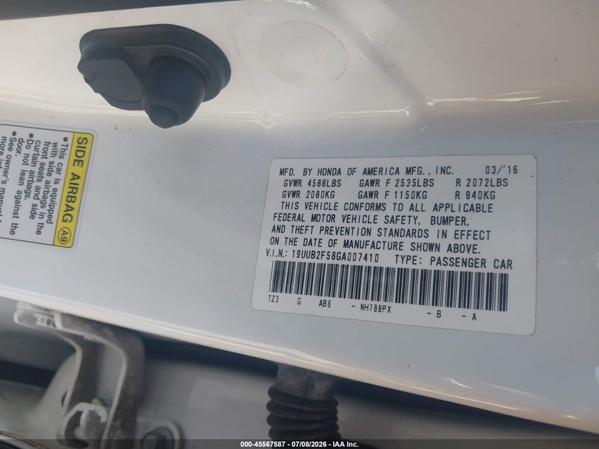 2016 Acura Tlx V6 Tech VIN: 19UUB2F58GA007410 Lot: 45567587