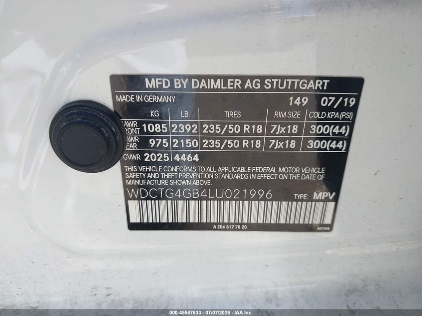 2020 Mercedes-Benz Gla 250 4Matic VIN: WDCTG4GB4LU021996 Lot: 45567633