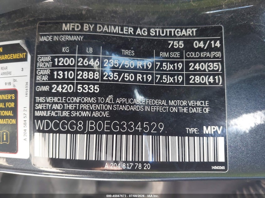 2014 Mercedes-Benz Glk 350 4Matic VIN: WDCGG8JB0EG334529 Lot: 45567673