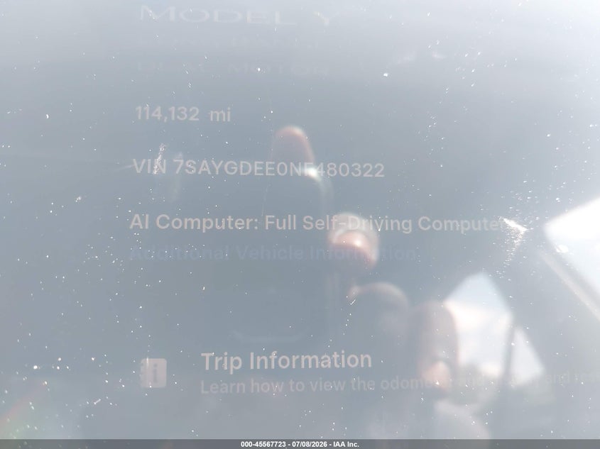 TESLA MODEL Y 2022 VIN 7SAYGDEE0NF480322
