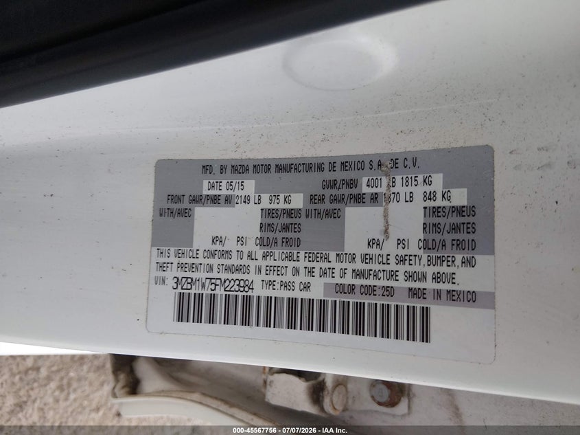 MAZDA MAZDA3 2015 VIN 3MZBM1W75FM223984