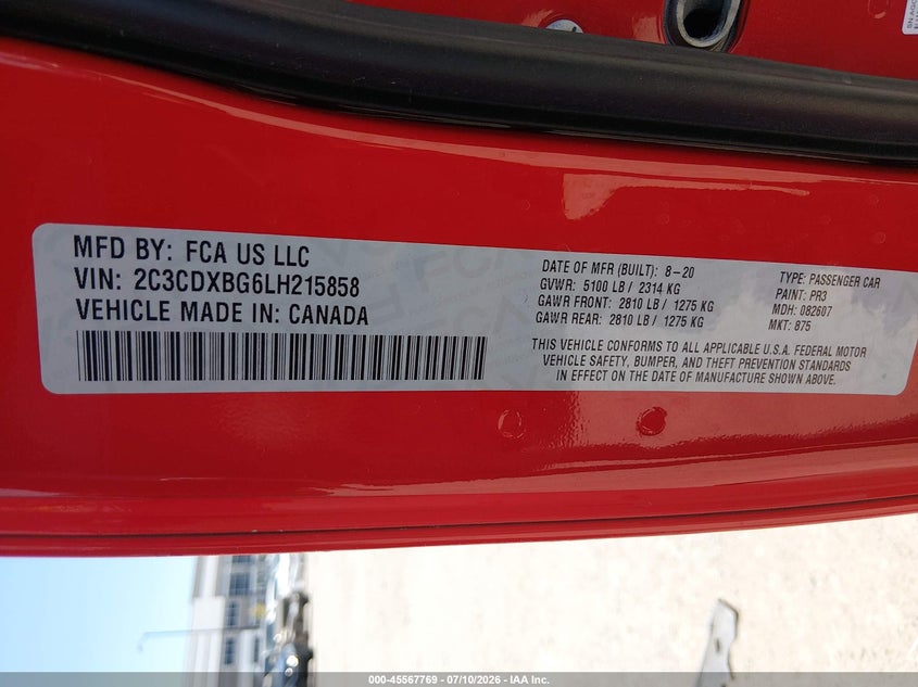 2020 DODGE CHARGER SEDAN 3.6L V-6 DOHC, VVT, 292HP