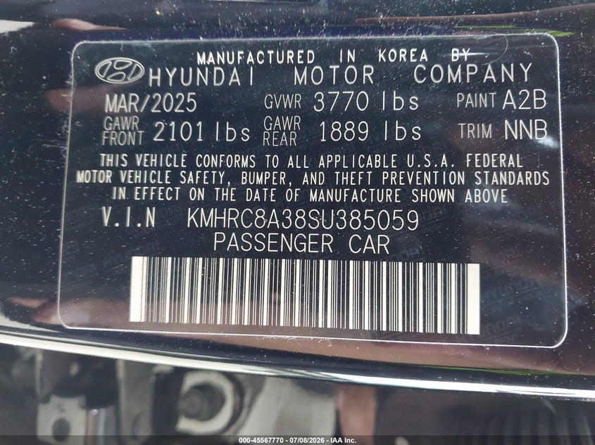 2025 Hyundai Venue Sel VIN: KMHRC8A38SU385059 Lot: 45567770