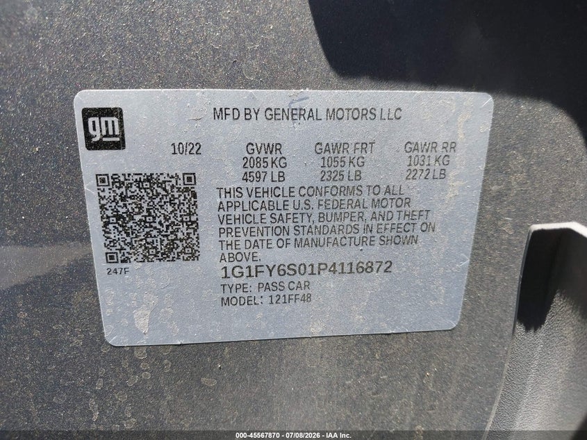 2023 Chevrolet Bolt Euv Fwd Lt VIN: 1G1FY6S01P4116872 Lot: 45567870