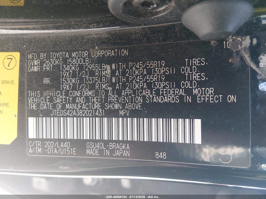 2008 TOYOTA HIGHLANDER SPORT UTILITY VEHICLE 3.5L V-6 DOHC, VVT, 270HP
